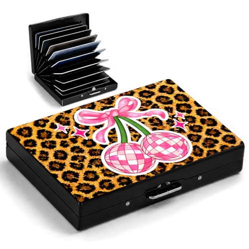 Cherry Metal Wallet Credit Card Protector Case Equipped RFID Blocking | with Pop-Up Button Slim Business Cards Holder Aluminum Cards Case Exclusive Cherry Leopard Gifts for Women Men - color: Cherry Leopard Print
