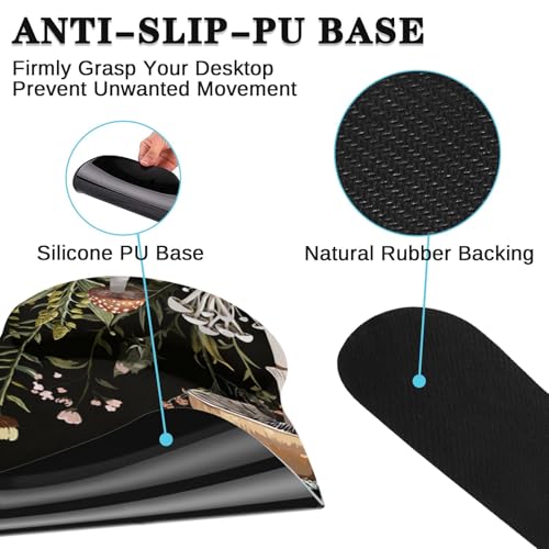 Britimes Black Mushroom Floral Keyboard Mouse Pad Set Plant Flower 4in1 Large Mousepad+Keyboard Wrist Rest+Mouse Wrist Rest+Coaster Ergonomic Design for Home Office Computer 35.4x15.7 inches - color: Black Mushroom Floral