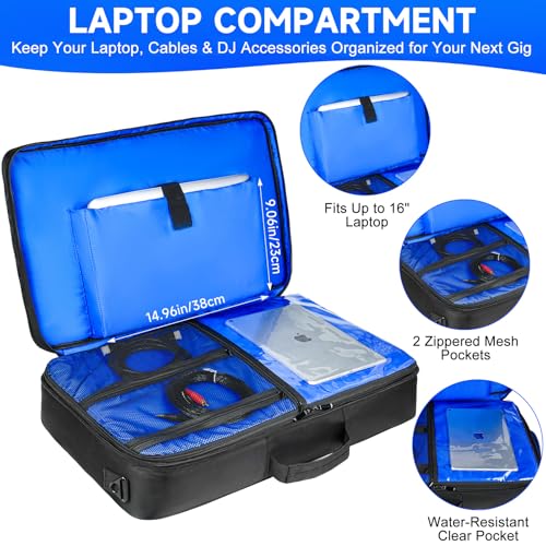 DJ Controller Case Compatible with Pioneer DDJ-FLX4/DDJ-REV1/DDJ-SB3/400 | Multi-Pocket for 16" Laptop,Mic & Headphone,Padded DJ Backpack for Numark Mixtrack Pro FX,Mixstream Pro,Hercules Inpulse 500