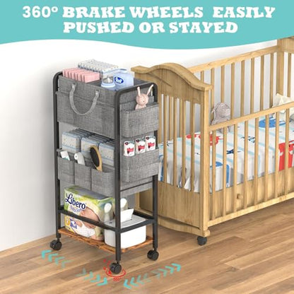 LIDTOP 2In1 Baby Diaper Caddy & 4-Tier Rolling Diaper Cart, Diaper Caddy Organizer Cart with Dividers & Drawer, Mobile Metal Bedside Cart for Nursery Essentials Storage, Large Capacity - color: Black(with Drawer)