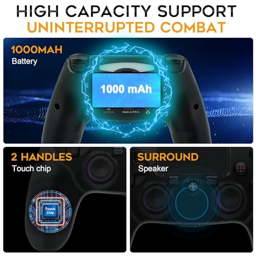 citnh Wireless Controller for PS-4/Pro/Slim 2-pack Purple/Green | 800mAh Battery, 6-Axis Gyro, 3.5mm Audio Jack and Speaker, Hall-Effect Joysticks