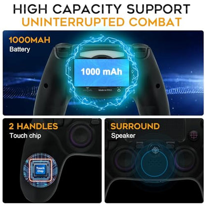 citnh Wireless Controller for PS-4/Pro/Slim 2-pack Purple/Green | 800mAh Battery, 6-Axis Gyro, 3.5mm Audio Jack and Speaker, Hall-Effect Joysticks