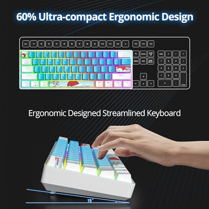 60% Mechanical Keyboard Wired Linear Red Switch RGB Backlight | 60 Percent 61-keys Compact Layout Gaming Keyboard TKL Ultra-Compact Mini RGB Backlit - color: 61 Blue/Red Switch