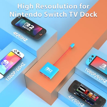 pdobq Switch 2 Dock, Switch Docking Station for Nintendo Switch1 Dock, Portable Switch2 TV Adapter Support 4K/60HZ Switch2 TV Mode Compatible Switch2/1/OLED, Travel with HDMI2.0 USB3.0 - size: 4K/60HZS2