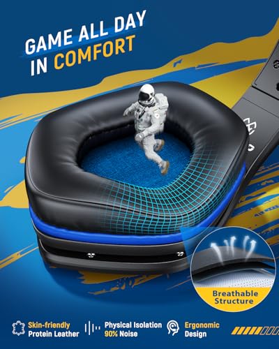 Tatybo Wireless Gaming Headset with Mic, 7.1 Sound 50mm Driver, Black Blue | 3-mode 2.4G/BT 5.3/USB-C; 30H battery; low latency for PS5/PS4/PC/Switch/Laptop/Mobile - color: Black Blue