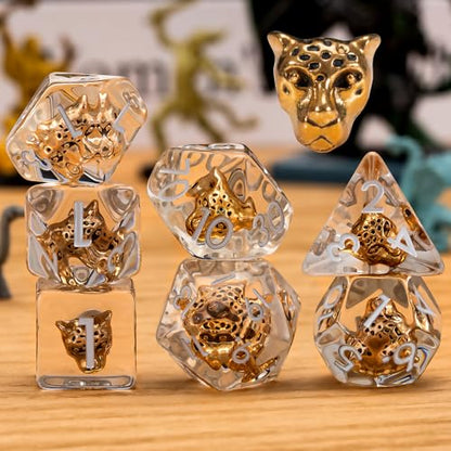 DND Resin Leopard Dice Set, D&D Polyhedral Dice for Dungeons and Dragons RPG, MTG Role Playing Games D and D Dice 7pcs-Set D20 D12 D10 D8 D6 D4 - color: Leopard