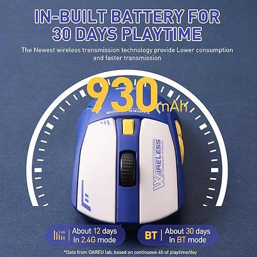 DAREU A950 Wireless Gaming Mouse with RGB Charging Dock,88g Lightweight Programmable Tri-Mode Wireless Mouse Gaming, Up to 12K DPI,1000Hz,120Hrs Playtime with RGB Backlit, Great for PC, Mac - color: Blue