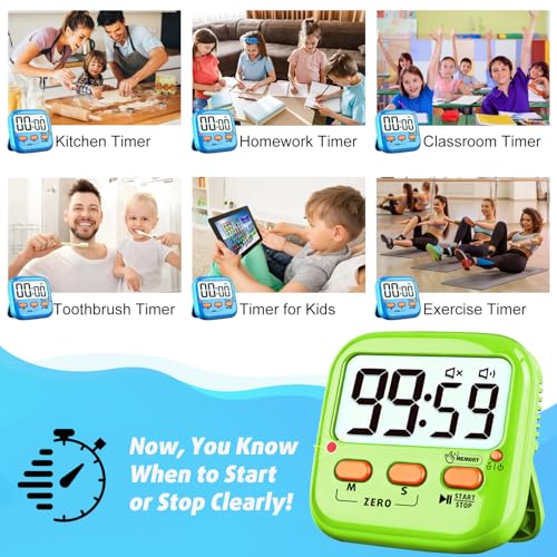 2 Pack Digital Timer for Kids, Magnetic Kitchen Timers for Cooking, Egg, Teachers, Classroom, Study, Exercise, Oven Baking - AAA Battery Included
