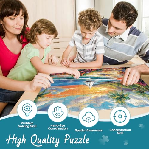 300 Pieces Puzzles for Adults, Summer Beach Jigsaw Puzzles 300 Pieces Puzzles for Adults Kids, Colorful Sunset Boat Jigsaw Puzzles, Birthday and Holiday Challenging Gift Toy 20.5x15 in - style: Summer Beach