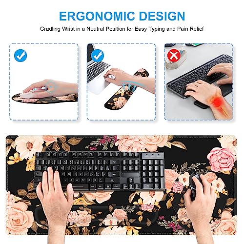 iCasso Desk Mat, Gaming Mouse Pad Wrist Support Set,4in1 XXL Large Mousepad + Keyboard Wrist Rest+Mouse Wrist Rest+Coaster Set with Ergonomic Design for Home Office Table Computer-Penoy - color: Penoy