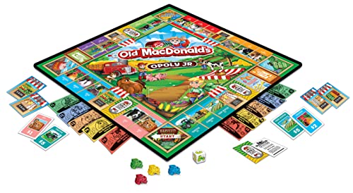 MasterPieces 어린이 및 가족 보드 게임 - 올드 맥도날드 농장 Opoly Jr. - 어린이 및 가족을 위한 공식 라이선스 보드 게임 - style: 올드 맥도날드 농장