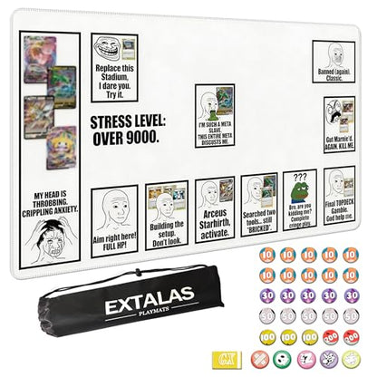 Playmat for Trading Card Game with 31 Damage Counters,Single Player Trainer Mat and Professional Storage Bag (Funny) - color: Funny