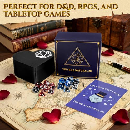MOVINPE D&D Dice Box with Dice Set – Heart-Shaped Polyhedral Dice Storage Case with 14 Dice, Valentine’s Day Gift for Dungeons & Dragons Players, Tabletop RPG Dice Gift Set