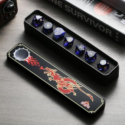 DNDND 7-Piece Glass Dice Set DND- Multifaceted Blue RPG Dice Set for D&D, Tabletop Gaming, Collectors | Premium Gift Box & Durable Design (Sapphire Blue) - color: Sapphire Blue