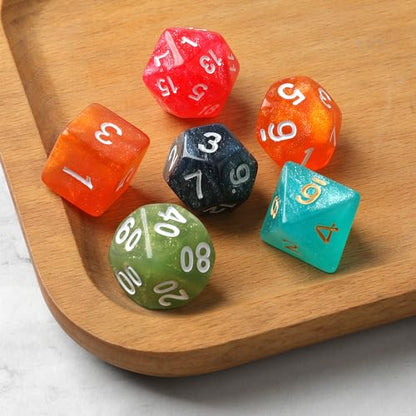 Grajar D&D Dice Set with Characters Pattern Dice Pouches, 42 Pcs polyhedral dice Set, PU Leather and Velvet dice Tray for Dungeons and Dragons D&D RPG MTG Table Games Nebula - style: Role 2 - Rebula
