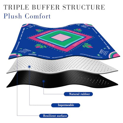 Mahjong Mat with Lotus & Butterfly Pattern, Anti-Slip Noise Reduction Rubber Gaming Mat, 32.4 x 32.4 Inch Navy Blue, Foldable Table Cover for Mahjong, Poker & Board Games - color: Navy Blue