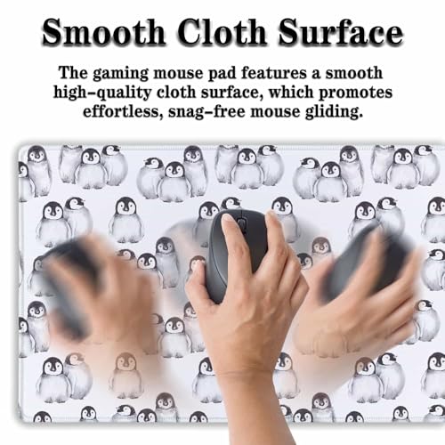 Gaming Mouse Pad White, Big Mouse Pads Office Desk Pad, XXL Mousepad Non-Slip Rubber Base Waterproof with Stitched Edges, 35.4 X 15.7 inch for Work/Game/Office/Home Little Penguin Isolated - color: Little Penguin Isolated