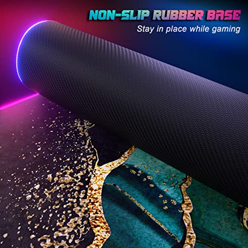 ITNRSIIET RGB Gaming Mouse Pad, Full Desk XL Extended Large Gaming Mousepad, 12 Lighting Modes, 30% Thicker, Big LED Desk Mat for Keyboard Computer Men Gamers Esport Pros, 32" x 12", Black Teal Marble - color: Luxurious Teal Marble