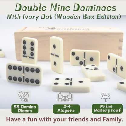Domino Set for Adults, Double Nine Dominoes Set with Wooden Case for Classical Board Games, for Family and Kids,55 Tiles (2-4 Players) | For 2-4 players, 55 Ivory Domino tiles, Metal spinners, portable wood case, family game, board game, Parent Gift choic