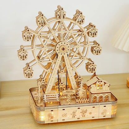 3D Wooden Puzzles for Adults, Ferris Wheel Kit w/Music & Spark Light | 183Pcs Creative Craft Kits for Adults, DIY Assembly Puzzle Desk Decor, Holiday Present for Xmas, Teens Men 14+ STEM Project - style: Ferris Wheel