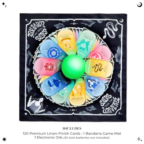 Signs from The Universe by Relatable - Party Game with Tarot Cards and Glowing Orb for Girls Night, Bachelorette Games, Teen Girl Gifts, Sleepover Games – Includes 1 LED Orb, 120 Cards, 1 Bandana Mat - style: Signs from The Universe