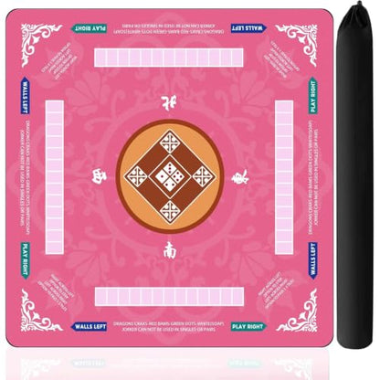 Mahjong Mat for Table, 31.5x31.5Inch American Mahjongg Table Mat (Pink) | Anti-Wrinkle&Foldable Neoprene Mahjongg Travel Mat for Table with Learning Rule, Anti-Slip Noise Reduction Includes Carry Bag - color: Pink
