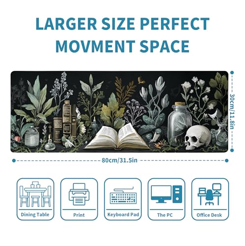 Dark Academia Mouse Pad Desk Mat XL Extended Large Gaming Desk Pad Mousepad, Mystical Green Plant Computer Laptop Keyboard and Mouse Mat, Desktop Protector Mat for Office and Home 31.5x11.8 in - color: Dark Academia