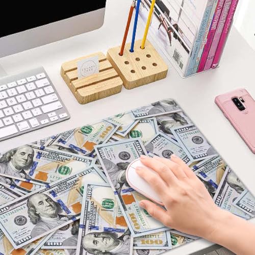 Gaming Large Mouse Pad with Stitched Edges, Hundred Dollar Bill Desk Mat, Extended Keyboard Pad, Non-Slip Rubber Base Desk Pad for Keyboard and Mouse, 31.5X11.8 inch - color: Hundred Dollar Bill