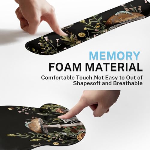 Britimes Black Mushroom Floral Keyboard Mouse Pad Set Plant Flower 4in1 Large Mousepad+Keyboard Wrist Rest+Mouse Wrist Rest+Coaster Ergonomic Design for Home Office Computer 35.4x15.7 inches - color: Black Mushroom Floral