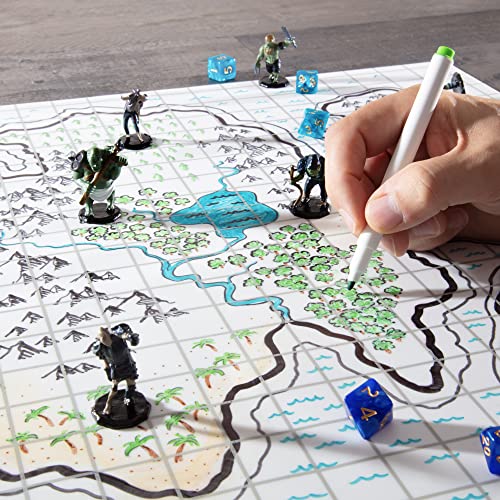 Double-Sided Role Playing RPG Game Mat- Reversible Silicone Battle Matte Grid w Hexes and Squares- XL 20"x20"-Foldable, Rollable, Wet Eraseable - Made for D&D Dungeons Dragons, Pathfinder and More | Foldable Silicone Battle Map, Wet Erase and Rollable, fo