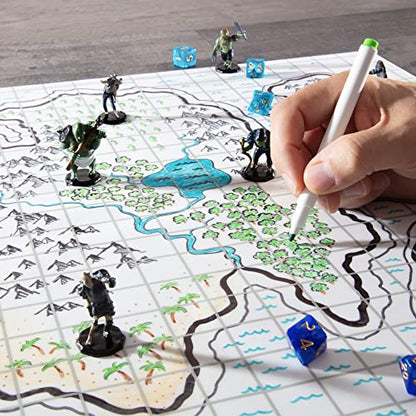 Double-Sided Role Playing RPG Game Mat- Reversible Silicone Battle Matte Grid w Hexes and Squares- XL 20"x20"-Foldable, Rollable, Wet Eraseable - Made for D&D Dungeons Dragons, Pathfinder and More | Foldable Silicone Battle Map, Wet Erase and Rollable, fo