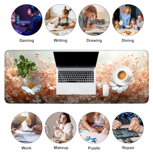 Mouse Pad, Large Anti-Slip with Stitched Edges Desk Mat Desktop Laptop Computer Desk Keyboard Mat,Table Protector Blotter Mat (Powder, 31.5" x 11.8") - color: Powder, size: 31.5" x 11.8"