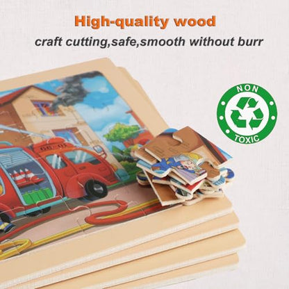 Puzzles for Kids Ages 4-6, 4 Packs 24 Piece Wooden Jigsaw Puzzle for Toddlers 5-8, Preschool Educational Puzzle Boards Toys Gifts for 4 5 6 7 8 Girls Boys - color: School Bus