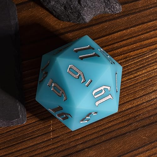 55mm Silicone D20 DND Dice, Large D20 Single 20 Sided Dice | Glow-in-the-Dark D20 Giant Dice with Gift Box for Dungeons and Dragons RPG Bar Pub Club Party Games (Sky Blue/Sliver) - color: Sky Blue/Sliver