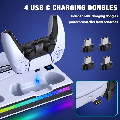 PS5/Pro/Slim Stand and Cooling Station with Controller Charging Station for Playsation 5 Disc Digital Console, PS5 Accessories Incl. 3 Level Cooling Fan, LED, 3 USB Hub, Media Slot, Headset Holder
