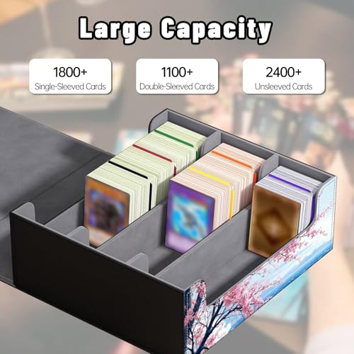DEGDFSGR Card Game Storage Box for TCG MTG Commander Deck Box MTG Card Box Organizer Trading Card Case Magnetic Closure Creative Pattern Up to 2400 Cards, Blue Ocean Cherry Blossoms Rock - color: Blue Ocean Cherry Blossoms Rock