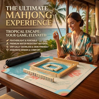Mahjong Mat 2025 Upgraded No-Crease & No Odor Design, 32.3 Inch with Waterproof Velvet, Non-Slip PU Silicone, Lightweight for Noise Reduction, Includes Printed Rules for Tiles and Cards (beach) - color: Beach