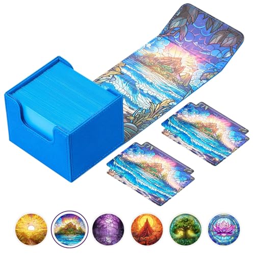 Arcane Fortress MTG Deck Box – Commander Deck Box for 120 Sleeved Cards with Art Interior – Leather Dividers, Nano-Fiber Exterior, Magnetic Closure – Perfect for Magic: The Gathering, TCG - Blue - color: Hidden Island, style: Standard