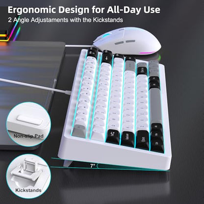 Snpurdiri 75% Wired Gaming Keyboard and Mouse Combo (Black Grey White) | 81-Key Compact Gaming Keyboard, Retro Round Keycaps Ice Blue Backlit Keyboard for Laptop, Easy to Carry on Business Trip - color: Black Grey White