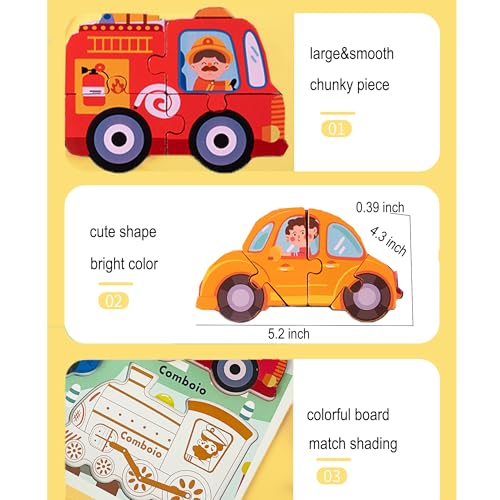 Jumbo Base Wooden Blocks Puzzles for Toddlers 1-3 ，Educational Toys for 2-3 Years Old,Toddler Montessori Gifts Vehicle Car Truck Puzzles Ages 2-4 - color: Vehicle