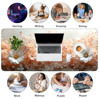 Mouse Pad, Large Anti-Slip with Stitched Edges Desk Mat Desktop Laptop Computer Desk Keyboard Mat,Table Protector Blotter Mat (Powder, 35.4" x 15.7") - color: Powder, size: 35.4" x 15.7"