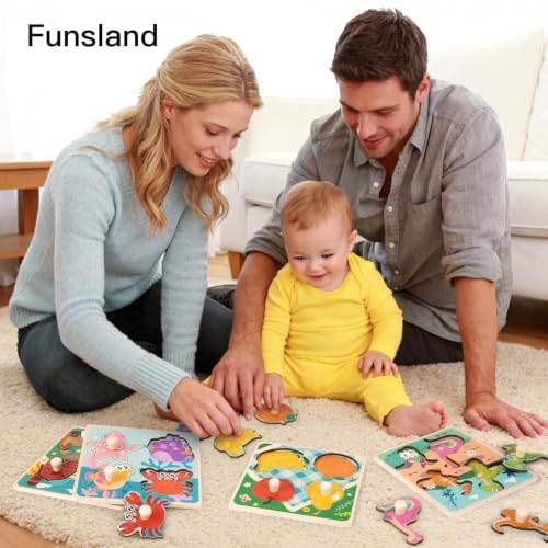 Wooden Toddler Puzzles - 4 Pcs Eco-Friendly Animal Patterns Jigsaw With Handles - Infant Kid Fine Motor Skill Learning Educational Montessori Toys for 1-3 Years Old - style: Style A