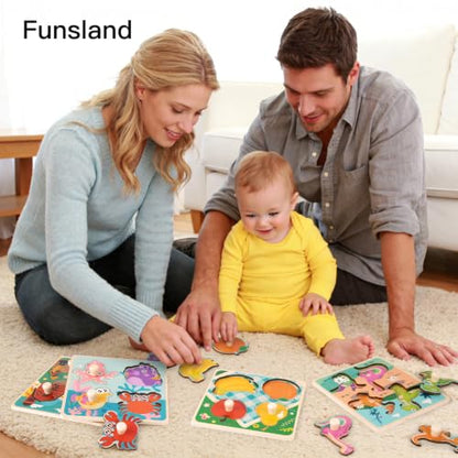 Wooden Toddler Puzzles - 4 Pcs Eco-Friendly Animal Patterns Jigsaw With Handles - Infant Kid Fine Motor Skill Learning Educational Montessori Toys for 1-3 Years Old - style: Style A