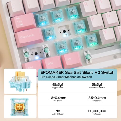 EPOMAKER TH108 Full Size Mechanical Keyboard, Wireless Gaming Keyboard with 8000mAh Battery, Creamy Gasket, 108 Keys, Hot Swap, Custom Driver, RGB Backlight (Pink, Sea Salt Silent) - color: Pink, size: Sea Salt Silent