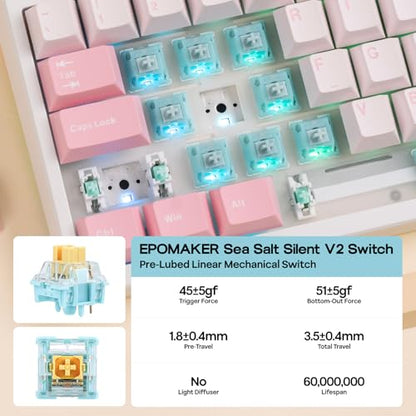 EPOMAKER TH108 Full Size Mechanical Keyboard, Wireless Gaming Keyboard with 8000mAh Battery, Creamy Gasket, 108 Keys, Hot Swap, Custom Driver, RGB Backlight (Pink, Sea Salt Silent) - color: Pink, size: Sea Salt Silent