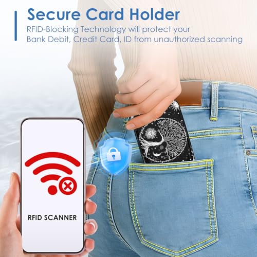 Small Credit Card Holder, RFID Blocking Slim Wallet Business Metal Aluminum Hard Case for Women Men, Cool Star Moon Tree - color: Cool Star Moon Tree