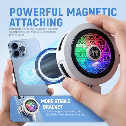 Phone Cooler for Gaming, Low Noise USB Cell Phone Cooler with Smart Temp Control, Phone Cooling Fan with RGB LED Lights, Magnetic Ring & Clip Fan for Phone Gaming & Streaming (White) - color: white