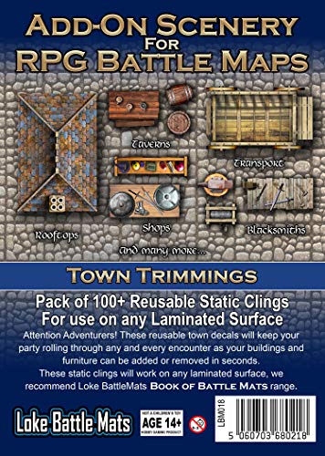 Loke BattleMats RPG Accessories Scenery - Town Trimmings (100+ Reusable Static Clings, Medieval, 1+)