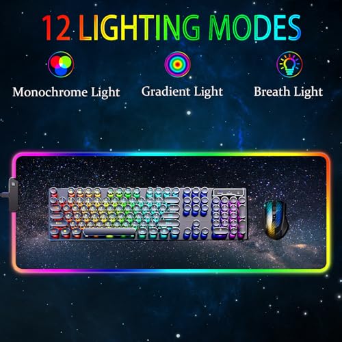 RGB Gaming Mouse Pad, Large Mousepad with Led Light, Keyboard Pad Gaming Accessories for Desk, Non-Slip Rubber Base Big Mouse Mat for Gamer, 31.5 X 11.8 Inch, Galaxy - color: 01 Galaxy