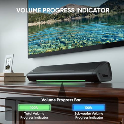 Saiyin Sound Bar with Subwoofer, Home Theater Surround System for TV PC | 5" Subwoofer, Dual Bass Reflex Ports, Support Optical/AUX/Bluetooth 5.3 Input, Adjustable Bass, With Volume Indicator
